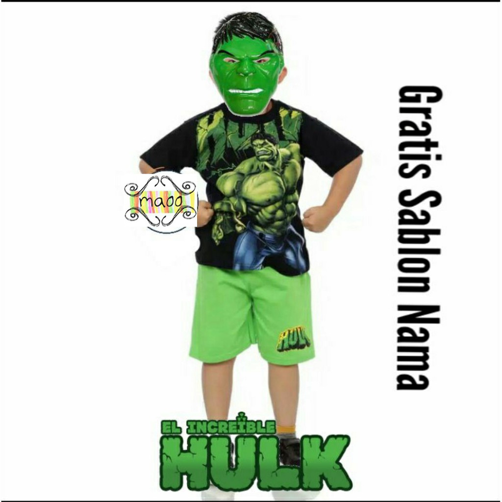 SETELAN LENGAN PENDEK HULK BAJU ANAK LAKI LAKI LENGAN PENDEK HULK GRATIS TOPENG