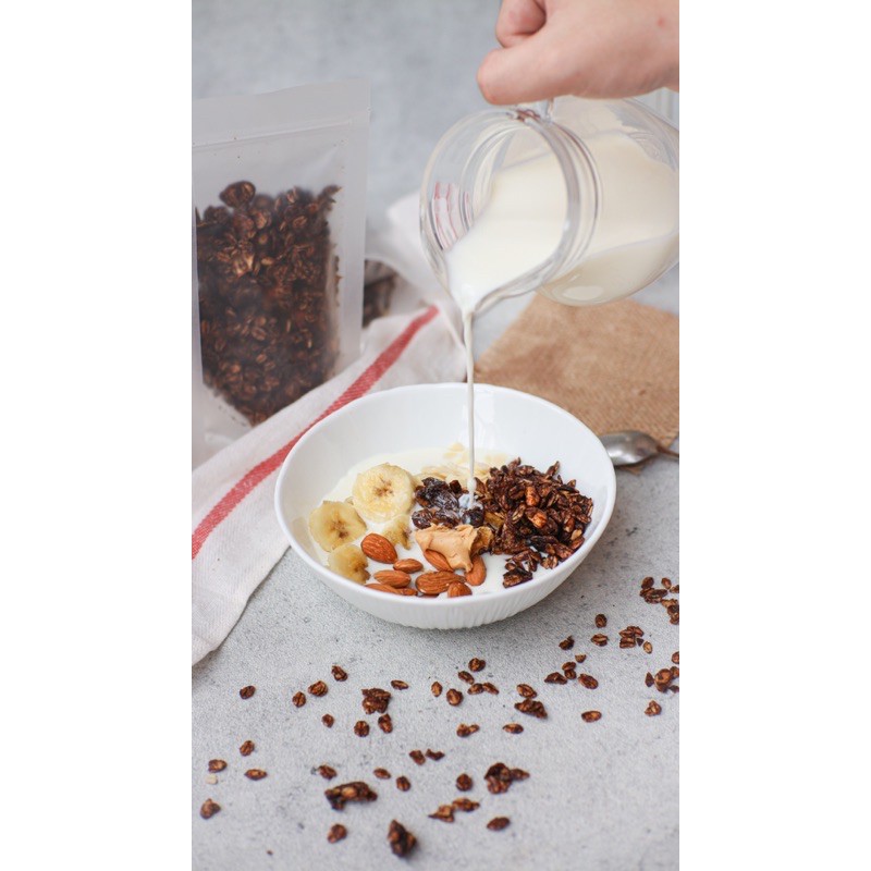 Choco Crunch Granola 100gr / 500gr - Corn Flakes, Almond, Cashew, Snflwr Seed - NO SUGAR - LUCKYBITE