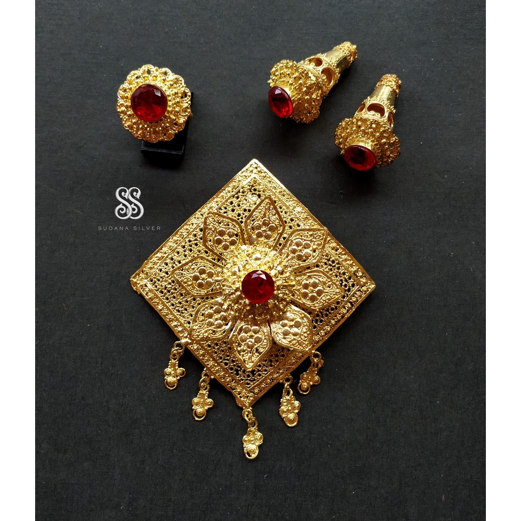 Set Bros Wajik Sirkon Merah Gold Plated Aksesoris Wanita Bali