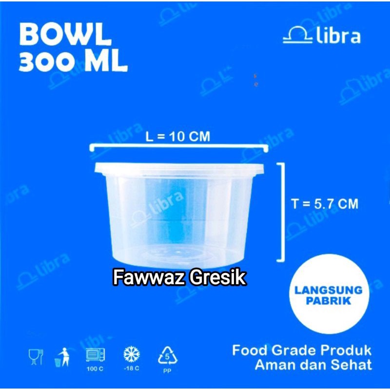 Mangkok Mangkuk Bowl Bulat Round Plastik / Thinwall 300 ml isi 25 pcs + Tutup