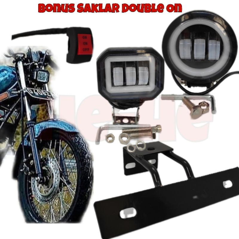 LAMPU DEPAN RX KING LAMPU DAYMAKER BULAT RX KING 3&2 LENSA LED + LAMPU RING BIRU + BREKET