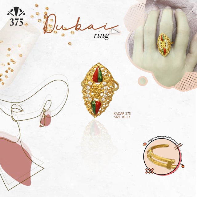 Cincin dubai osrotan emas asli kadar 375 variasi 8