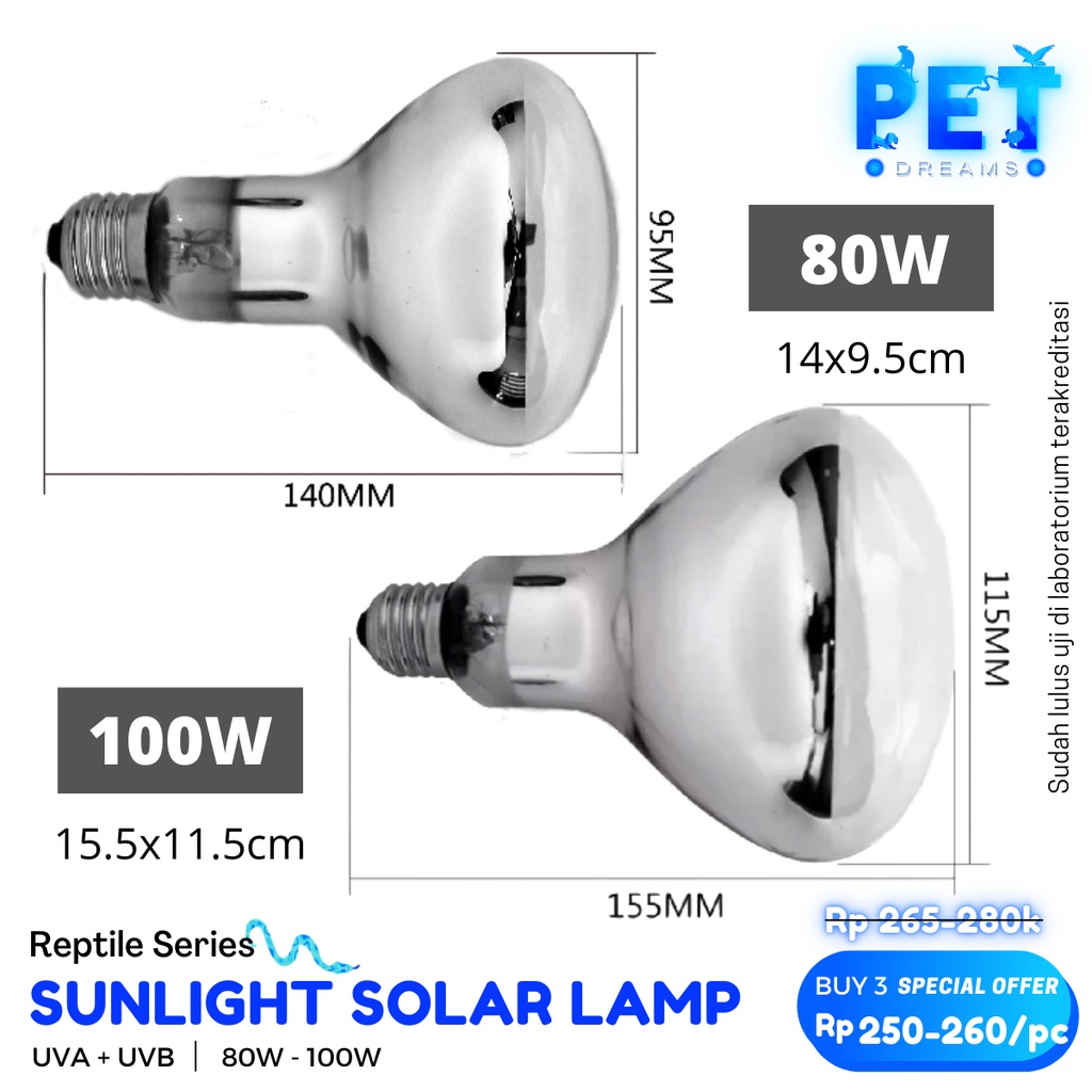 SOLAR LAMP LAMPU UVA UVB PENGGANTI MATAHARI PENGHANGAT KANDANG REPTIL SULCATA KURA TORTO NOMOY