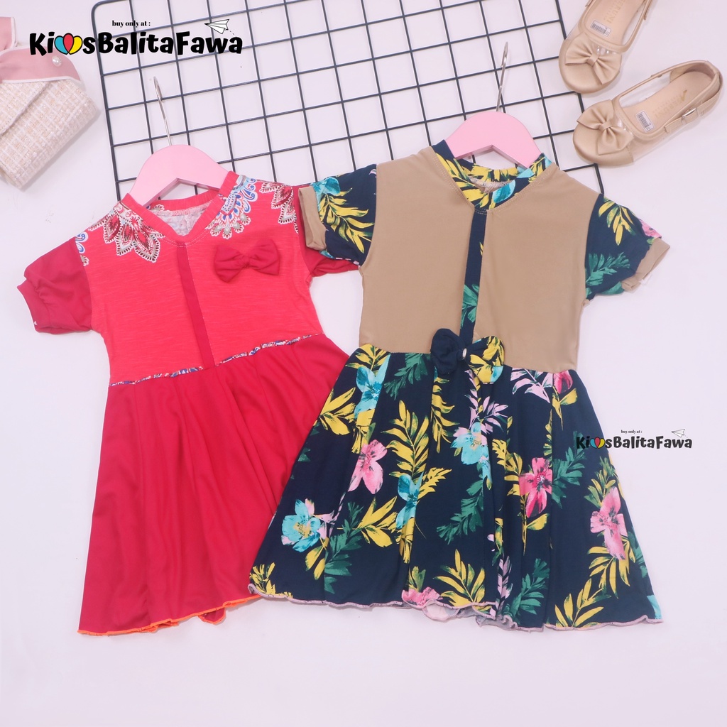 Dress ABC uk 1-2 Tahun / Dres Anak Perempuan Murah Baju Batik Adem Grosir Lengan Bahan Kaos