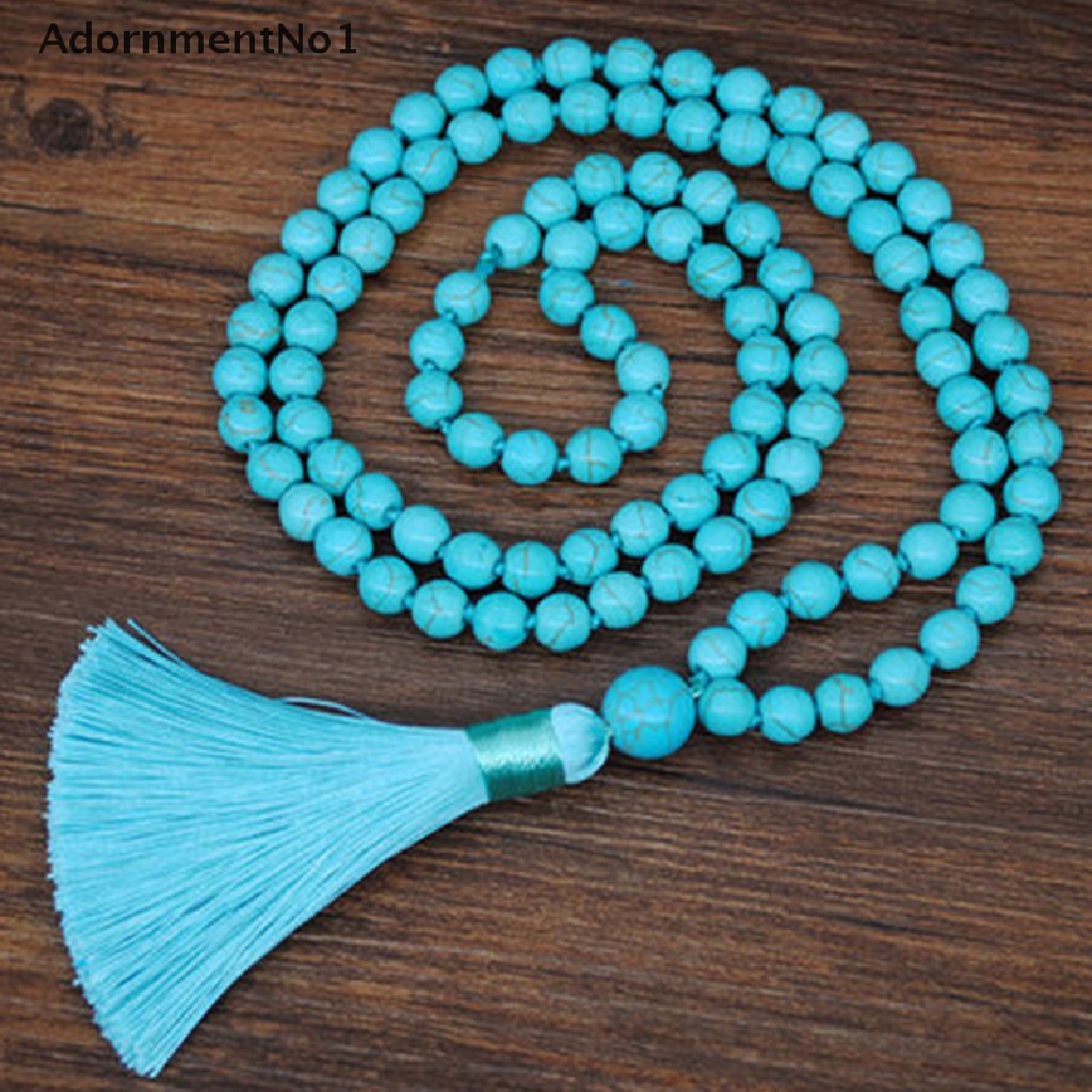 (AdornmentNo1) Kalung 108 Manik-Manik Batu Turquoise 8mm Untuk Yoga / Meditasi