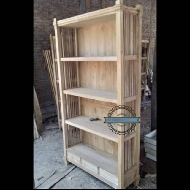 Tempat/Rak Buku/Rak hiasan Tempat Tas dan Boneka kayu jati Mentahan