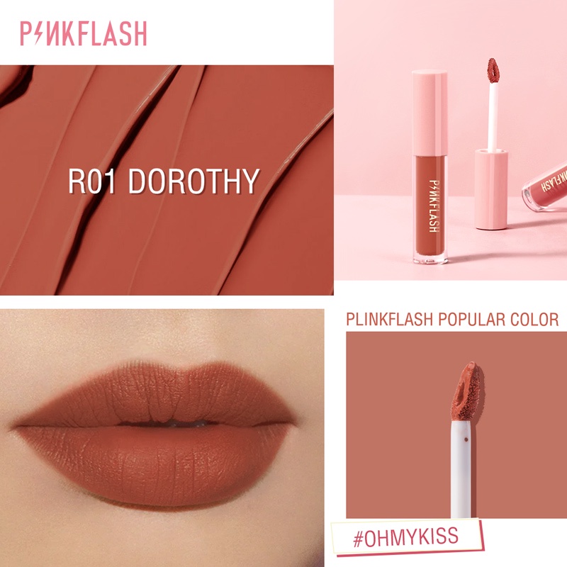 Pinkflash Matte Lipstik Lembut Tahan Lama Dengan Pelembab Pigmentasi Tinggi Long Wearing Hydrating