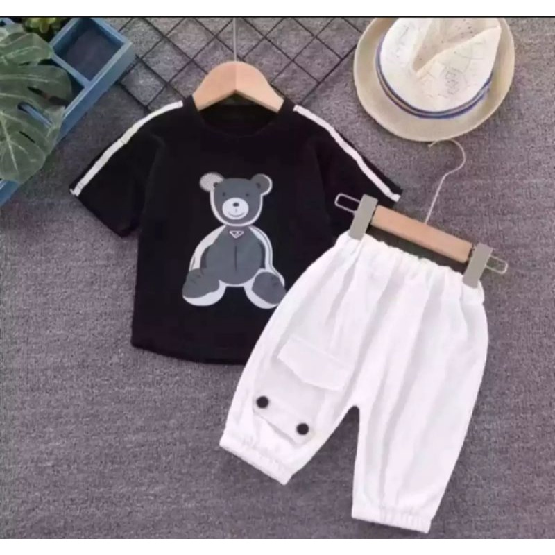 SETELAN KAOS ANAK TERBARU/SET TEDY KANTONG  ANAK TERBARU 1-5 THN