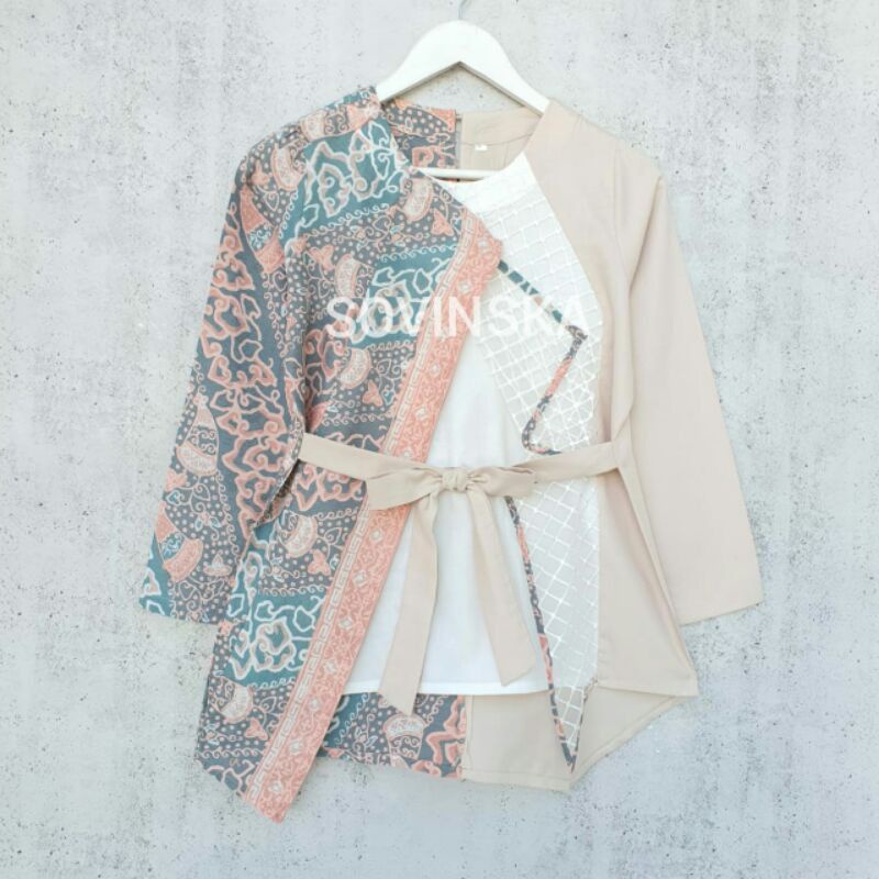 Atasan Batik Kombinasi WP 132 Newdobby blouse blus baju kerja wanita lengan panjang motif by Sovinsk
