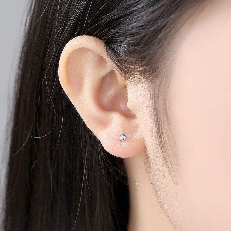 Tersedia 1 Pasang 925 Jarum Perak Enam Cakar Anting-Anting Zirkon Hypoallergenic Telinga Tulang Kuku-3mm
