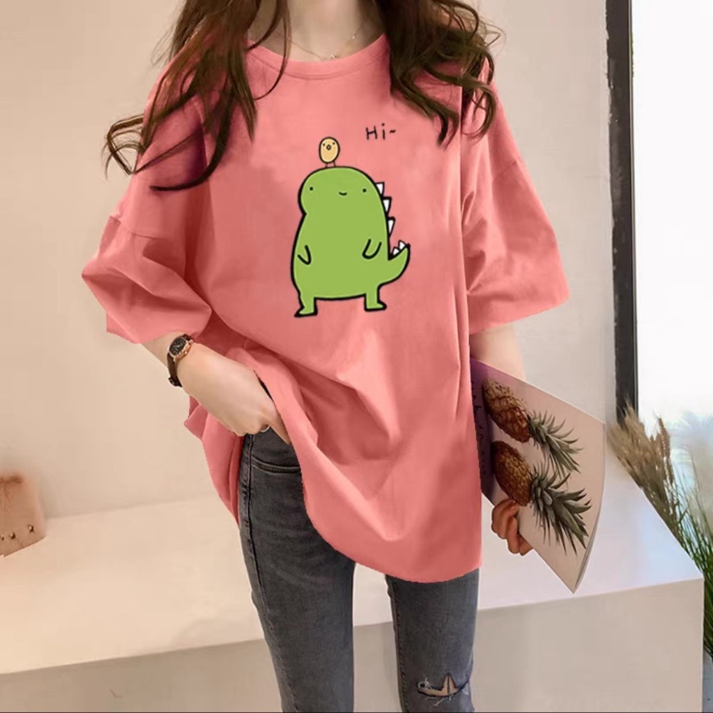 Oversize Tee / Tshirt Wanita Model Longgar Motif Cute Dino