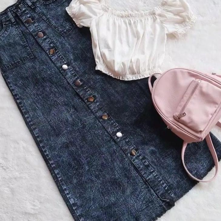 AUS.19My22ᴮ– ROK BUTTON SNOW HITAM // ROK JEANS PANJANG BUTTON UP MAXI SKIRT SNOW BLACK// ROK JEANS 