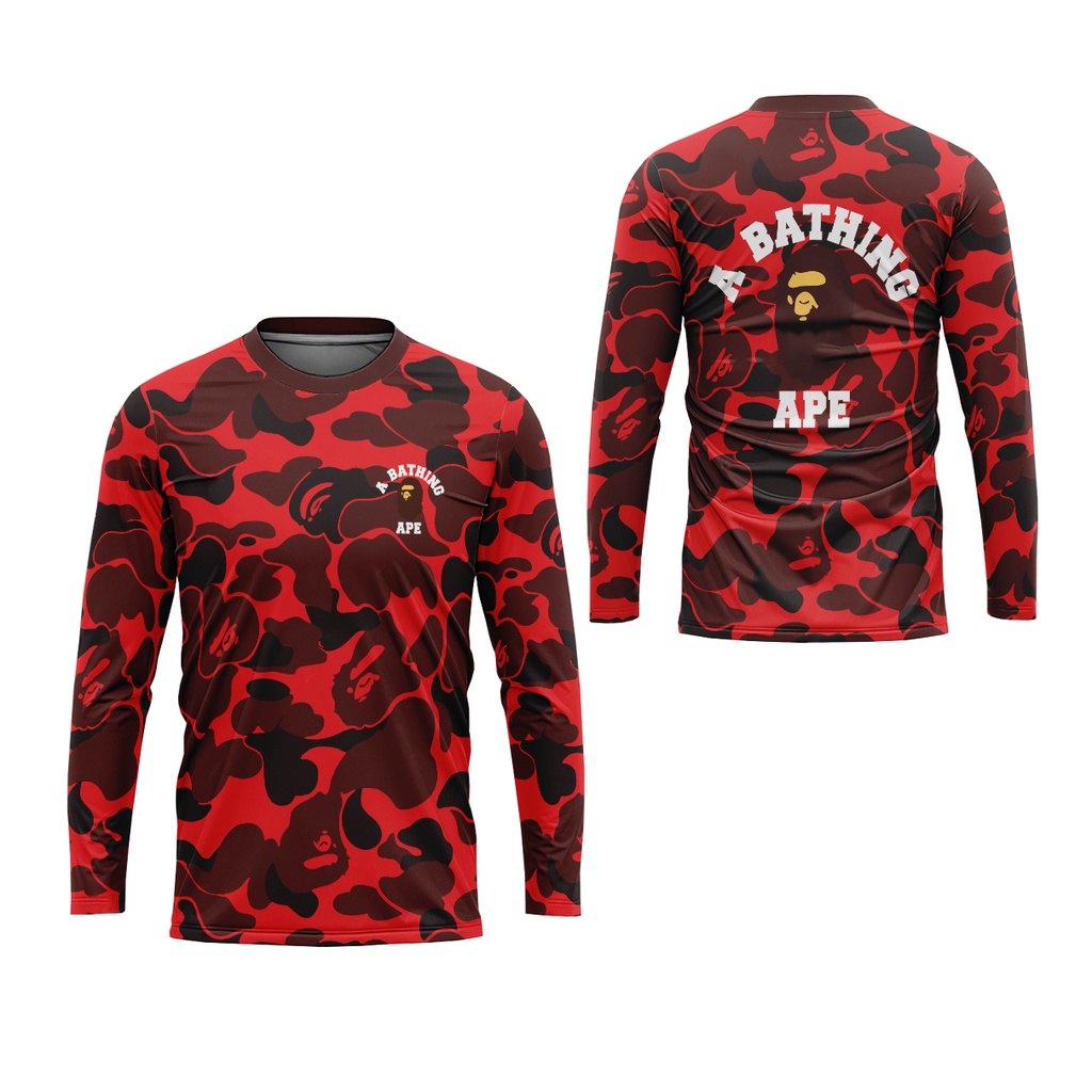 [Riashop] Kaos Pria Lengan Panjang A Bathing Ape Bape | Kaos Bape FullPrint O-Neck