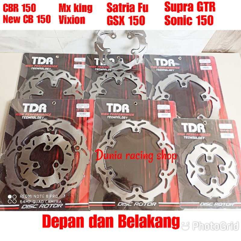 Piringan cakram TDR MX king Vixion Sonic Satria Fu GSX Jupiter Vega ZR MX 135 NJMX Jupiter Z1 CBR CB 150 R15 Old Xabre Tiger Supra GTR Karisma Supra 125 Supra Fit Revo lama depan belakang TDR