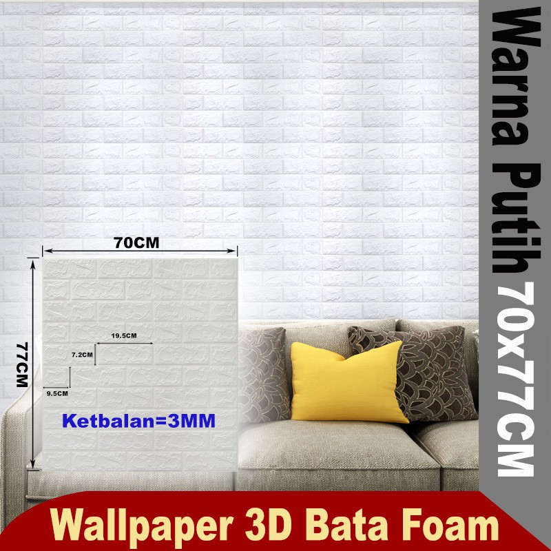 (Aimilo)  Wallpaper Dinding 3D Foam Motif Batu Bata Dekorasi Dinding Kamar Murah Ukuran 70 x 77 CM-W7-1 PUTIH 3MM