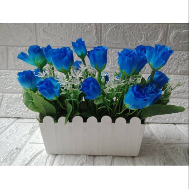 Artificial bunga mawar cantik +pot pagar panjang