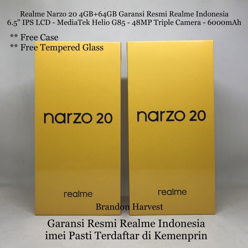 Realme Narzo 20 [4GB+64GB] MediaTek Helio G85 - 48MP Triple Camera - 6000mAh Garansi Resmi Realme