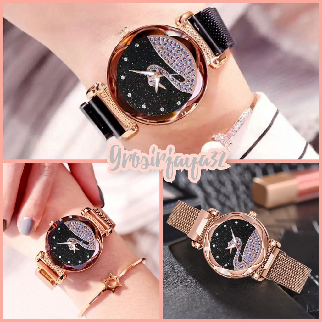 (GROSIRJAYA32) Jam Tangan Wanita Angsa swarosvki rantai magnet/Jam tangan casual wanita