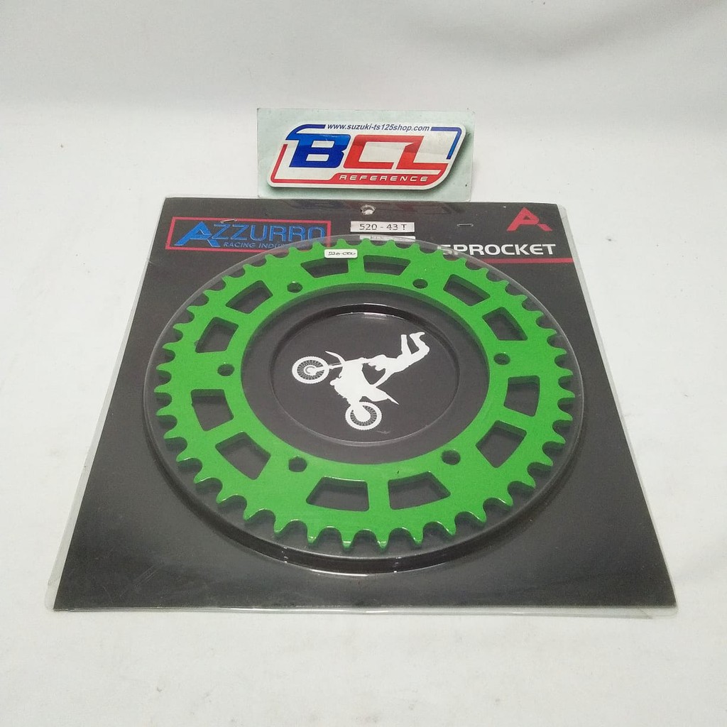 Gir Gear Belakang KLX 230 520-43T Bisa Untuk KLX 250 Warna Hijau Merk Azzurro