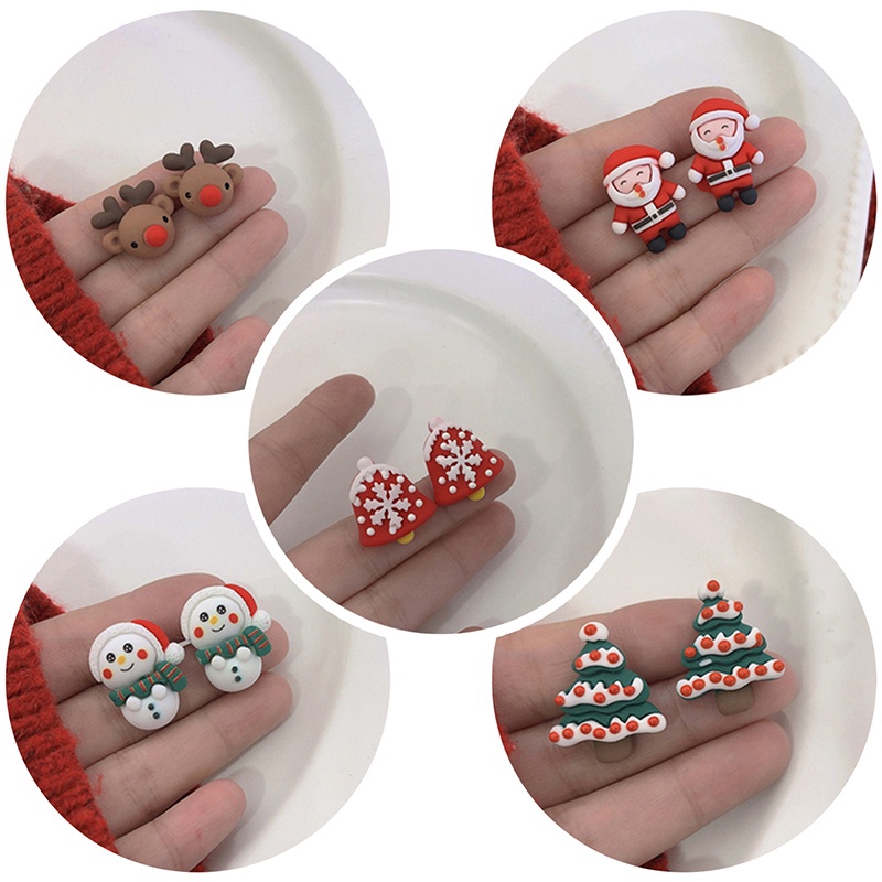 Anting Desain Santa Claus Snowman Bahan Resin Untuk Wanita