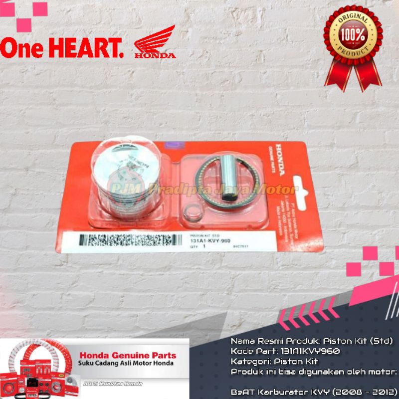 PISTON KIT KVY BEAT SCOOPY KARBU ORI ORIGINAL AHM - Seher Ring Set
