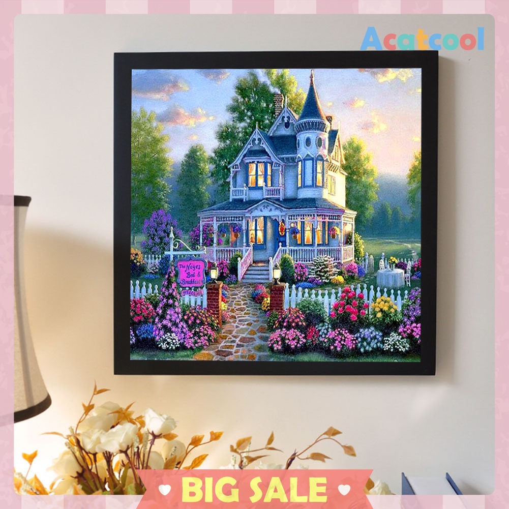 Flower Villa DIY Full Drill Round Diamond Painting Cross Stitch Art Craft