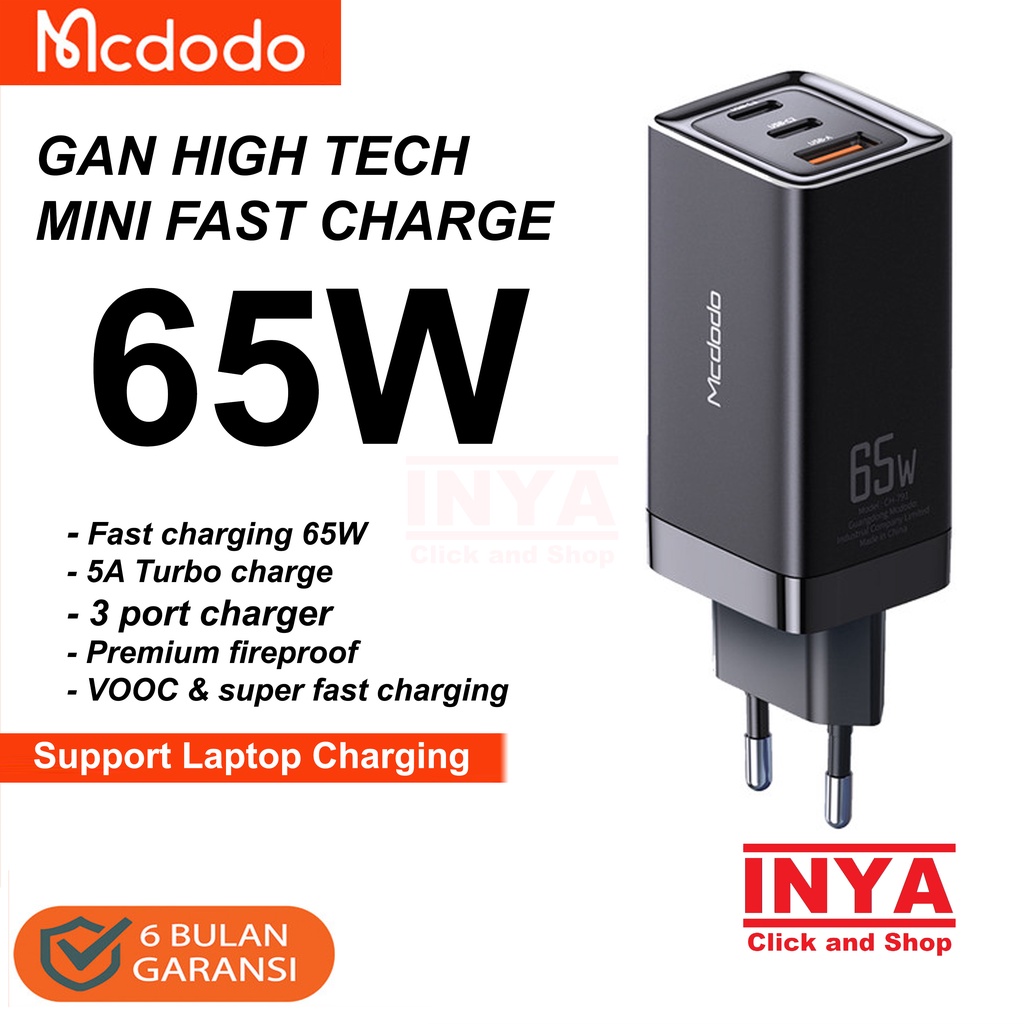 MCDODO GaN HIGH TECH 65W MINI FAST CHARGER CH-79211 - Charger 3 Port