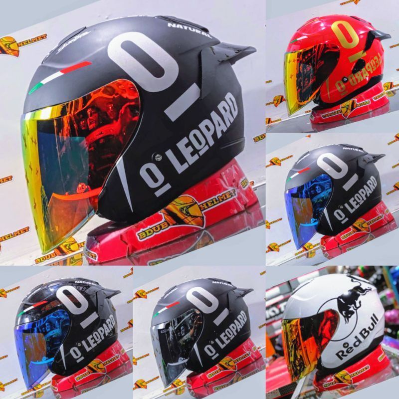 Helm Half Face KYT Kyoto R Solid White Paket Ganteng Leopard Redbull