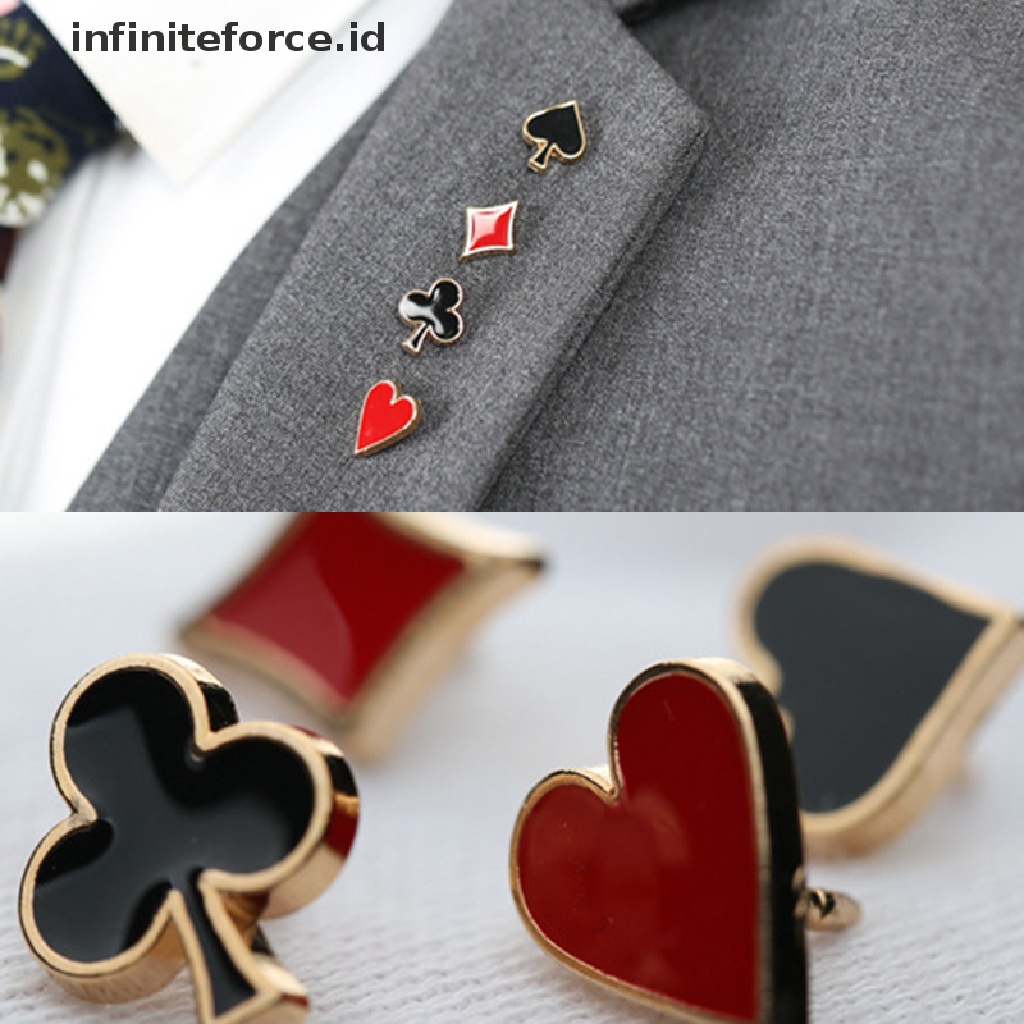 Infiniteforce.id 4pcs / Set Bros Pin Desain Kartu Poker Aksesoris Tas Ransel / Pakaian