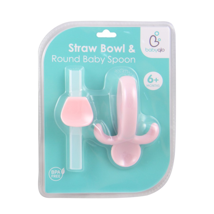 Babyqlo Sendok Makan Bayi Dan Sedotan / Straw Bowl &amp; Round Baby Spoon