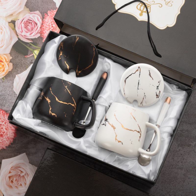 Marble Mug Set / Gelas Keramik Marble Porcelain Cangkir Kopi Teh Hampers Kado Bingkisan Souvenir Gift Box