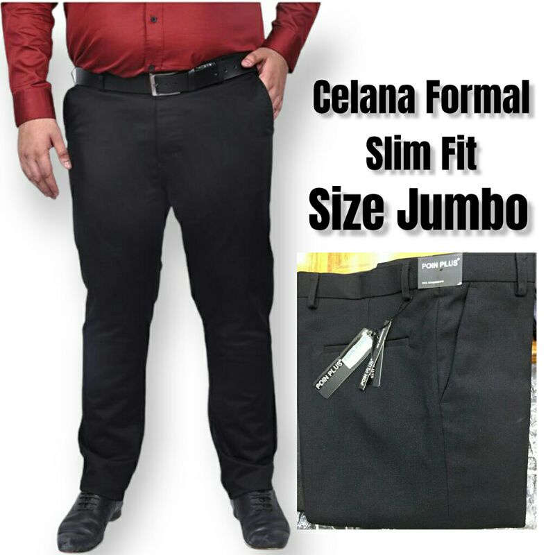 Leeza_9181/ Celana Kerja Formal Celana Kantor Pria Celana Jumbo Slimfit (Hitam/ 42 - 49)