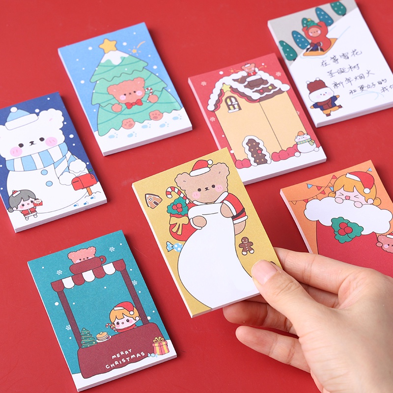 50 Lembar Kertas Memo Sticky Notes Motif Kartun Natal Gaya Korea