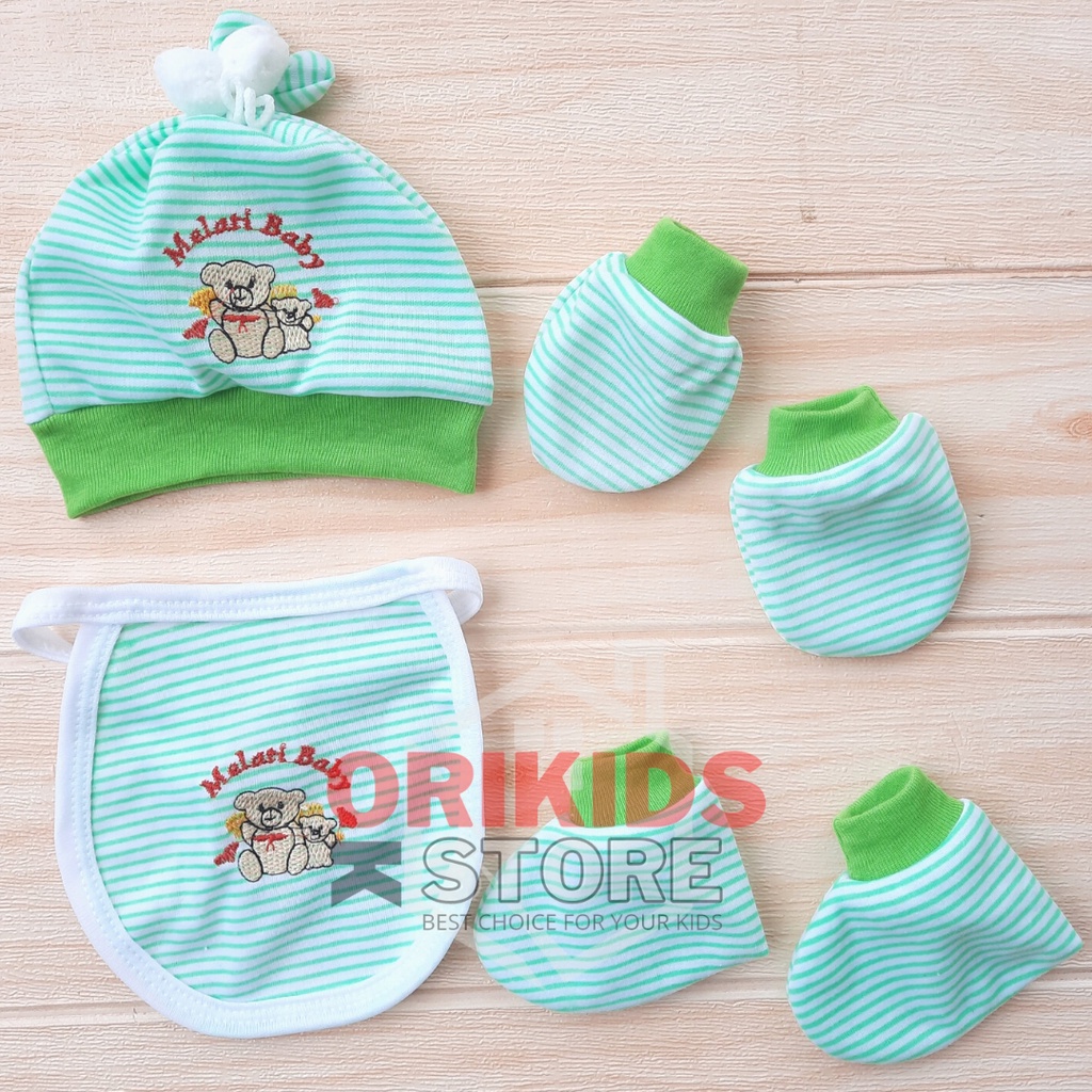 4 in 1/Melati baby Set Topi Kupluk Sarung Tangan Kaos kaki Oto Bayi Baru Lahir motif bordir Bahan Lembut