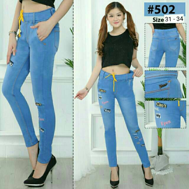 Celana Jeans Pinggang Karet Bordir Jumbo/Celana Jeans Bordir Jumbo /Celana Jeans Pinggang Karet Tali