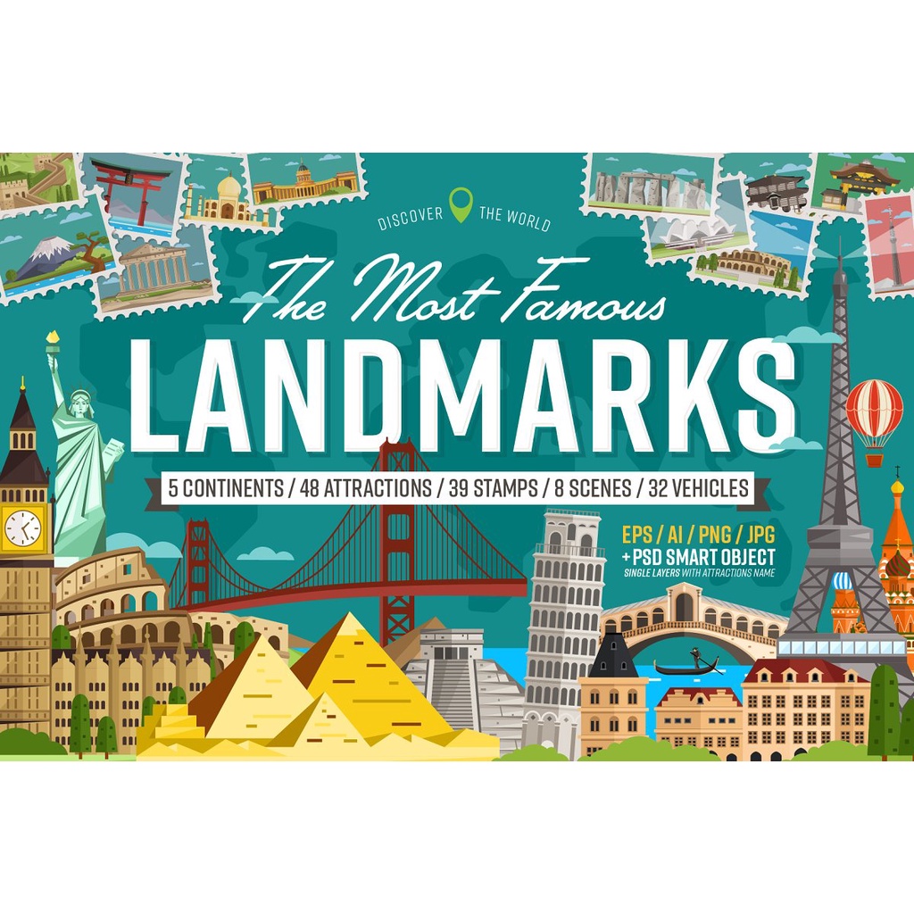 Most Famous Landmarks Of The World - Vector Designs