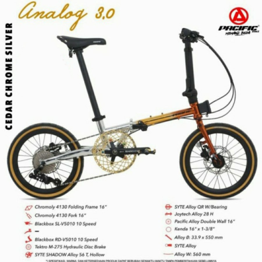 Sepeda Lipat Pacific CHROMOLY ANALOG 3.0 1x10SP 16 Inch Garansi SNI-2