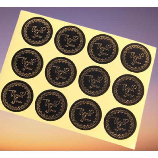 

TQ302 D 3.8 Cm Sticker Label Logo Tempel Thank You Gold Black Heart Bulat Seal Kemasan Packing