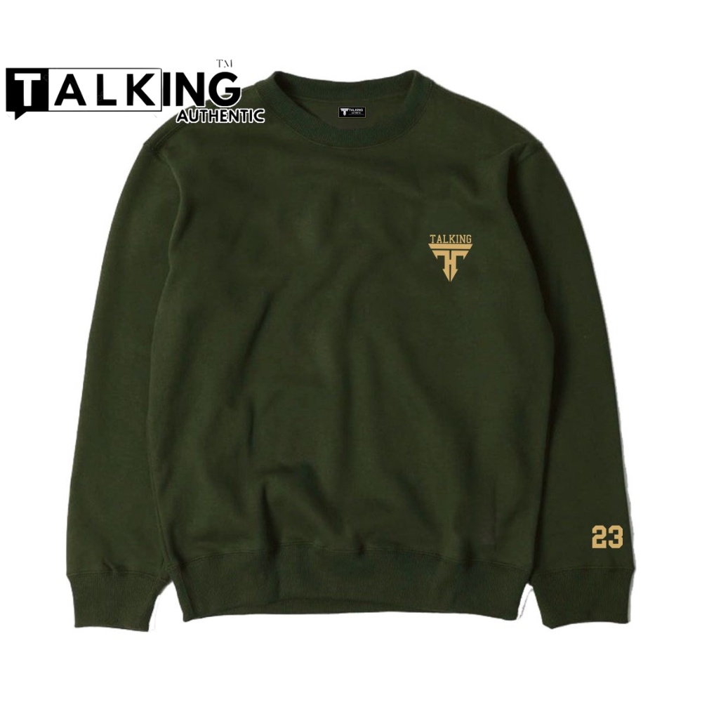 TALKING Sweater Crewneck Pria Distro Hijau Army Switer Oblong Pria Hoodie Cowok Keren Sweter Oversize Motif Simpel LOGO Suiter Krunek Terlaris Murah Cotoon Flecee Tebal