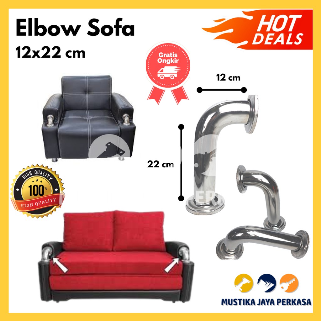 Elbow Siku Arm Rest Sofa 12 x 22 cm Besi Chrome Murah Tangan