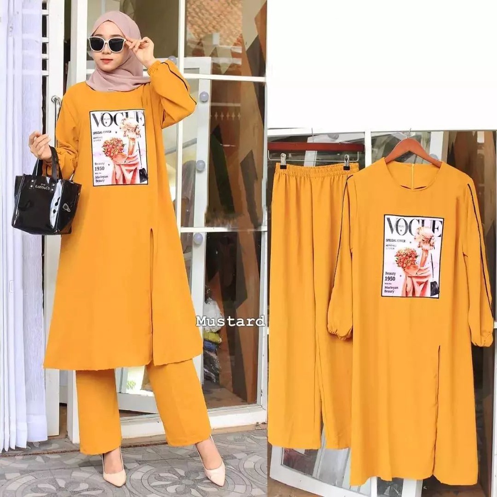 Virgia Set Stelan tunik wanita muslimah bahan Crinkle Fashion wanita muslimah terbaru