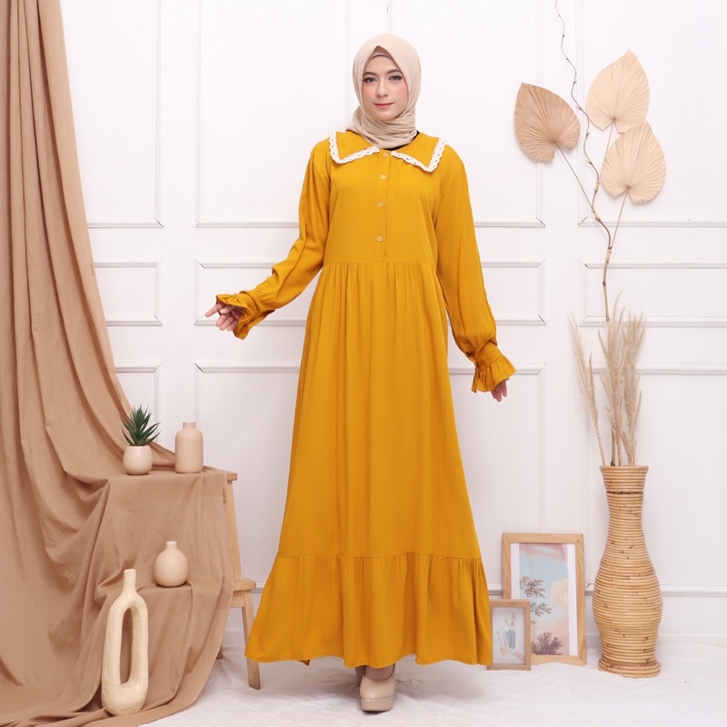 GAMIS RINDU RAYON TWILL JUMBO MAXI DRESS RENDA KANCING BUSUI BUMIL MUSLIM GROSIR TANAH ABANG MURAH