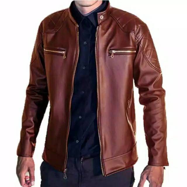 PREMIUM Jaket Kulit Pria Elegant Brownie ARL 033 Silverstone RFLA Ariel Noah Sintetis 90 Mirip Kulit