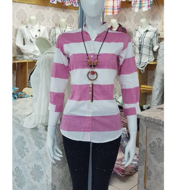 Kemeja salur pink