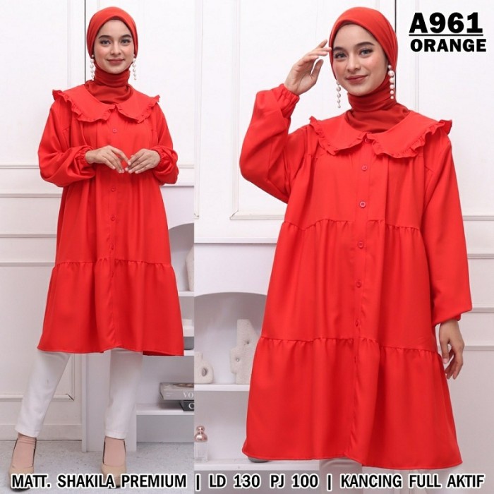 PC- TUNIK JUMBO LYDIA ORANGE [Gamis 0128] VAF Baju Gamis Wanita Terbaru -PC