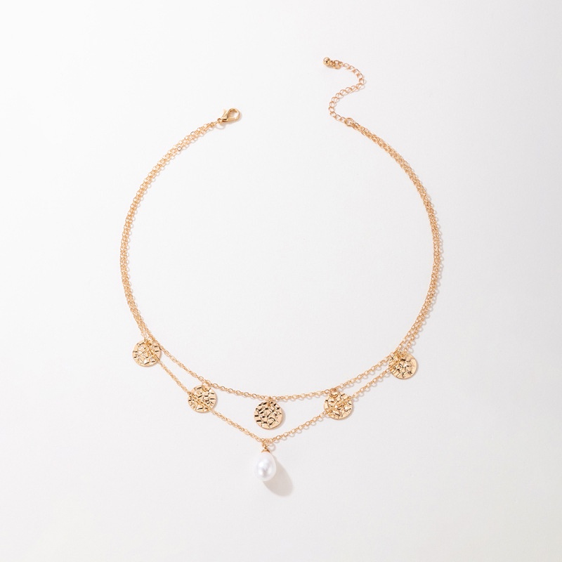 Kalung Rantai Multilayer Bahan Alloy Dengan Liontin Mutiara