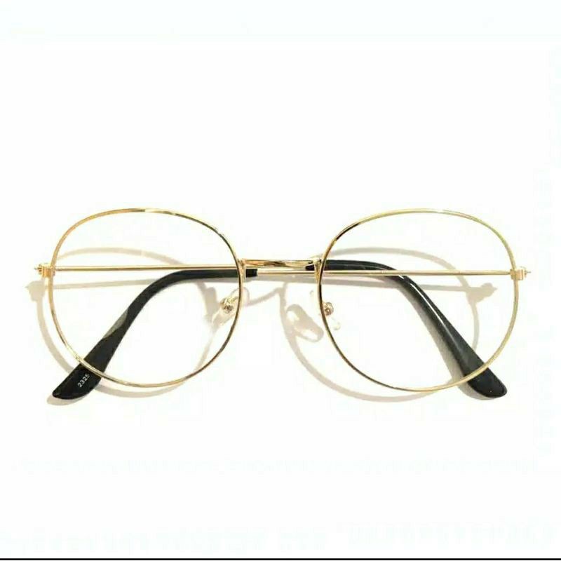 kacamata oval wanita lensa rangka transparant retro vintage metal frame-Gold