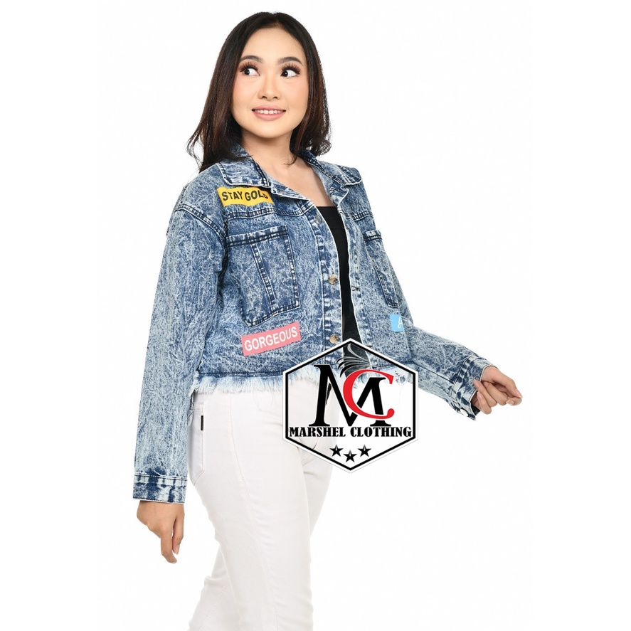 RCL - Jaket Jeans Crop Sobek Rawis / Jacket Lepis Body Pendek Snowblue Rumbai / Jaket Denim Snow Blue