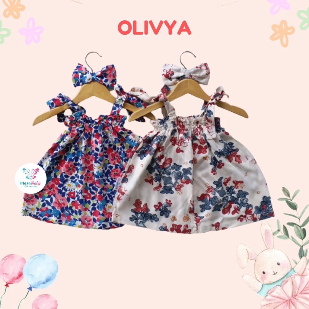 PROMO 7.7 plazababyku DRESS OLIVYA dress anak perempuan bayi motif bunga lucu free headband BUBIBEE