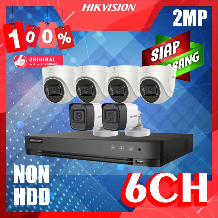 PAKET CCTV HIKVISION 2MP 6 KAMERA TANPA HDD SIAP PASANG